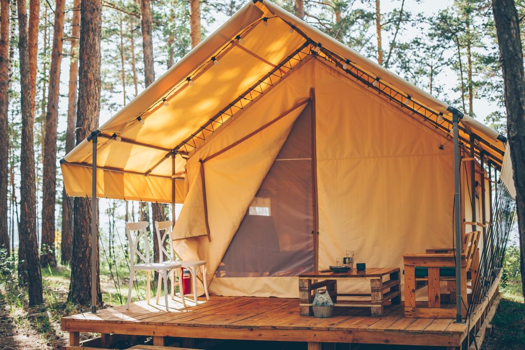 Image of a safari tent at a glamping site in north carolina